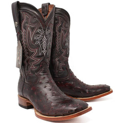 Tanner Mark Men's Genuine Full Quill Ostrich Square Toe Boots Black Cherry