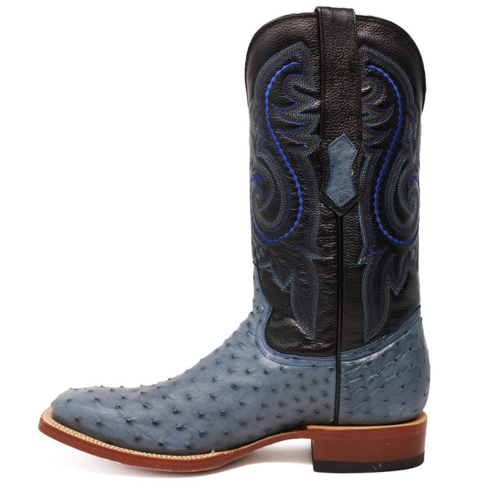 Botas de punta cuadrada de piel de avestruz auténtica de Tanner Mark para hombre, color azul jean