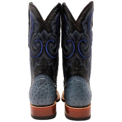 Botas de punta cuadrada de piel de avestruz auténtica de Tanner Mark para hombre, color azul jean