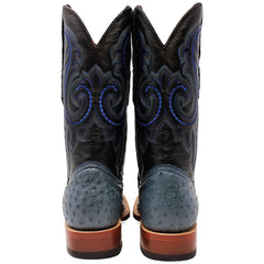 Tanner Mark Men's Genuine Full Quill Ostrich Square Toe Boots Blue Jean