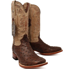 Tanner Mark Men's Genuine Full Quill Ostrich Square Toe Boots Cherry Wood