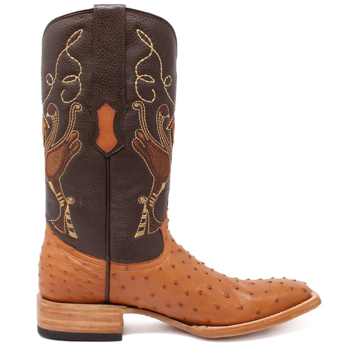 Botas de piel de avestruz con punta cuadrada y pluma auténtica para hombre de Tanner Mark, color coñac