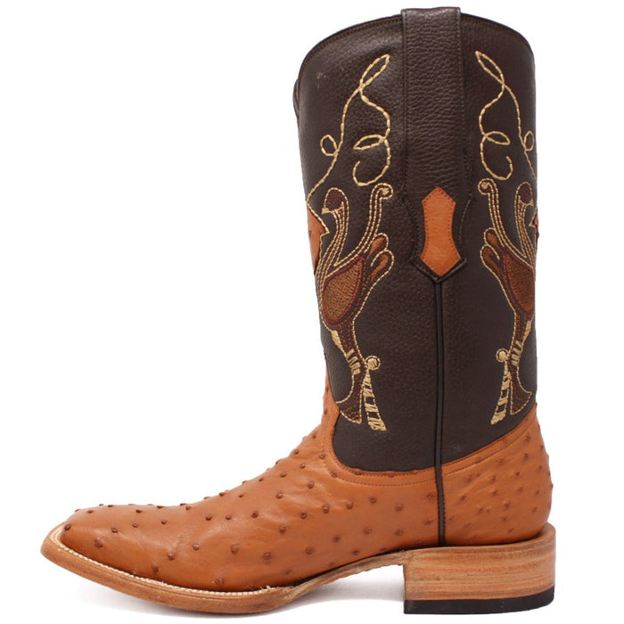 Botas de piel de avestruz con punta cuadrada y pluma auténtica para hombre de Tanner Mark, color coñac