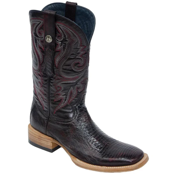 Tanner Mark Men's Genuine Lizard Leather Square Toe Boots Black Cherry