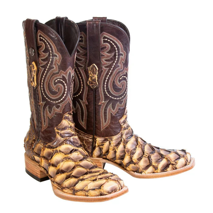 Tanner Mark Men's Genuine Monster Fish Square Toe Boots Antique Saddle