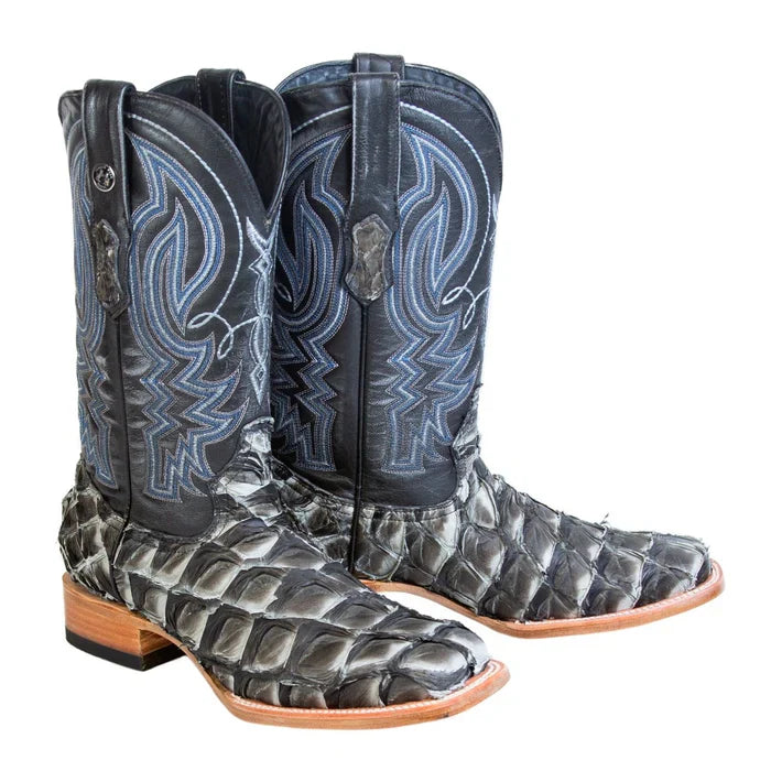 Tanner Mark Men's Genuine Monster Fish Square Toe Boots Blue