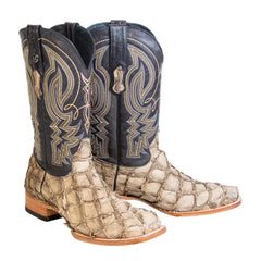 Tanner Mark Men's Genuine Monster Fish Square Toe Boots Bone