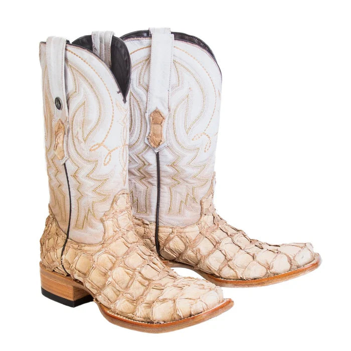 Tanner Mark Men's Genuine Monster Fish Square Toe Boots Bone