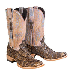 Tanner Mark Men's Genuine Monster Fish Square Toe Boots Bone