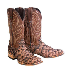 Tanner Mark Men's Genuine Monster Fish Square Toe Boots Brown