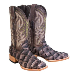 Tanner Mark Men's Genuine Monster Fish Square Toe Boots Chocolate