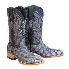 Tanner Mark Men's Genuine Monster Fish Square Toe Boots Bone