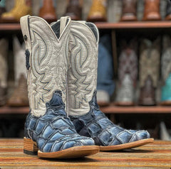 Botas de punta cuadrada Monster Fish genuinas para hombre de Tanner Mark en azul cielo mate