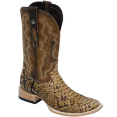 Tanner Mark Men's Genuine Python Square Toe Boots Antique Saddle