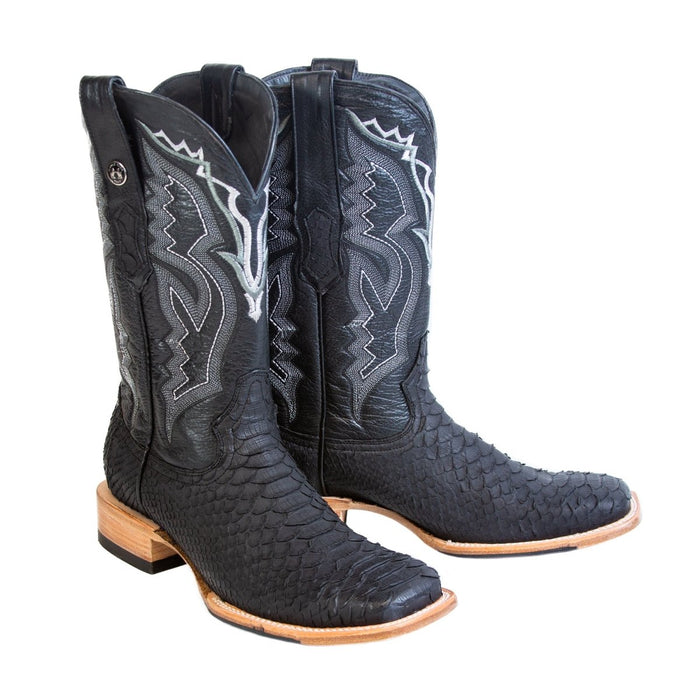 Tanner Mark Men's Genuine Monster Fish Square Toe Boots Navy Blue