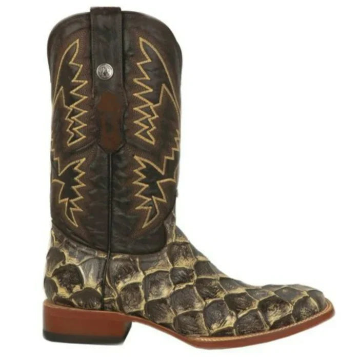 Tanner Mark Men's LaGrange Print Monster Fish Square Toe Boots Brown