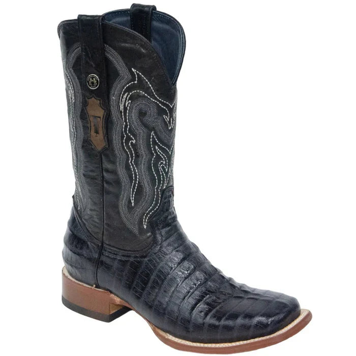 Tanner Mark Men's Lufkin Print Caiman Tail Square Toe Boots Black