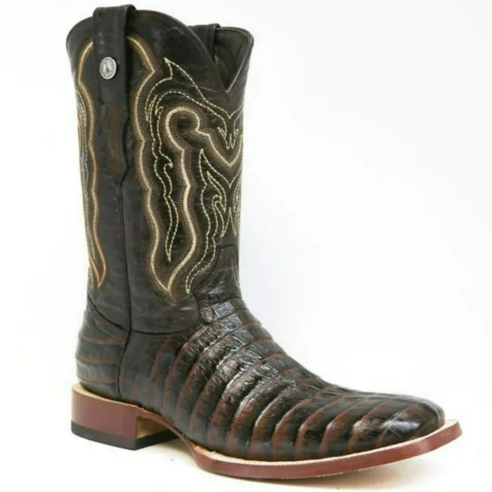 Tanner Mark Men's Marshall Print Caiman Tail Square Toe Boots Brown