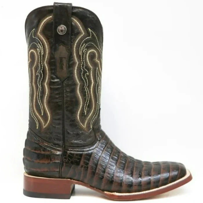 Tanner Mark Men's Marshall Print Caiman Tail Square Toe Boots Brown