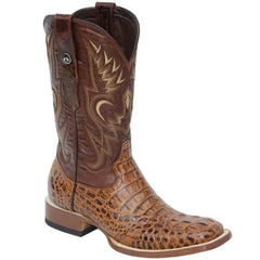 Tanner Mark Men's Print Caiman Hornback Square Toe Boots Cognac