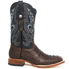 Tanner Mark Men's Print Caiman Hornback Square Toe Boots Matte Brown