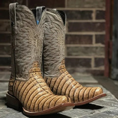 Tanner Mark Men's Print Caiman Tail Square Toe Boots Oryx