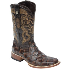 Tanner Mark Men's Print Monster Fish Square Toe Boots Brown