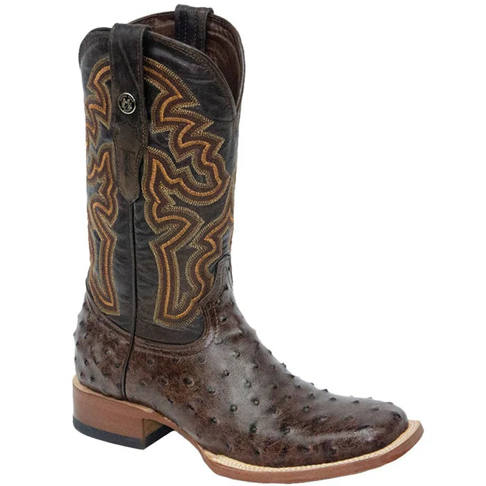 Tanner Mark Men's Print Ostrich Square Toe Boots Rustic Brown