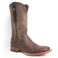 Tanner Mark Men's Ruston Print Caiman Belly Square Toe Boots Brown