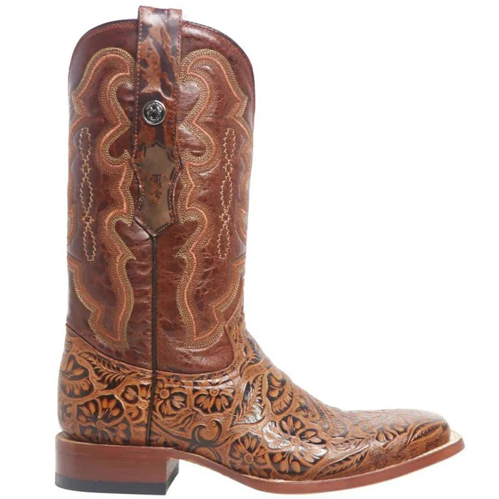 Tanner Mark Men's Sawyer Hand Tooled Square Toe Boots Cognac