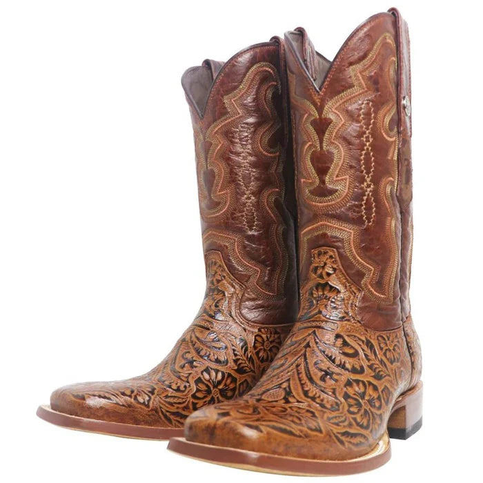 Tanner Mark Men's Sawyer Hand Tooled Square Toe Boots Cognac