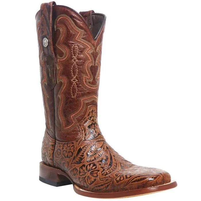 Tanner Mark Men's Sawyer Hand Tooled Square Toe Boots Cognac