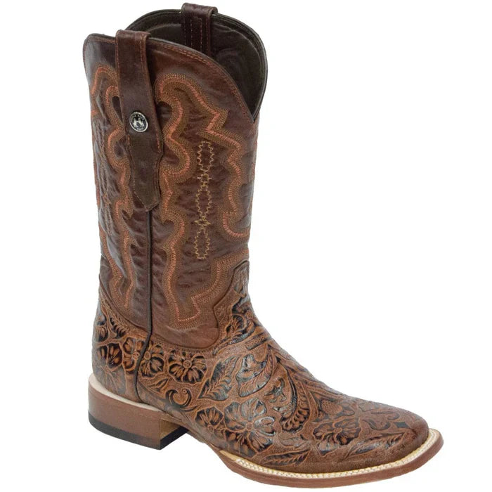 Tanner Mark Men's Sawyer Hand Tooled Square Toe Boots Cognac