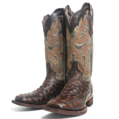 Tanner Mark Women's 'Shiloh' Ostrich Print Square Toe Boots Brown