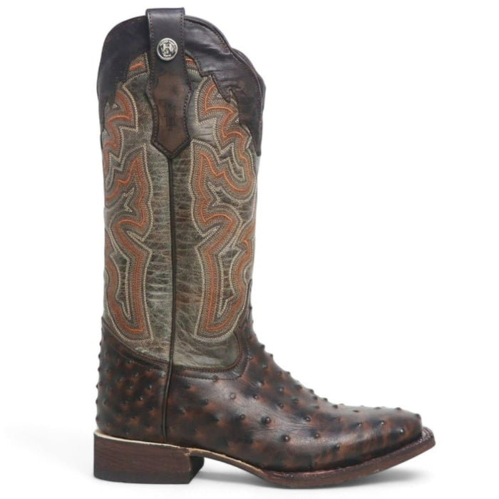 Tanner Mark Women's 'Shiloh' Ostrich Print Square Toe Boots Brown