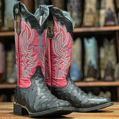 Botas de punta cuadrada con estampado de avestruz 'Brooke' de Tanner Mark para mujer en color chocolate