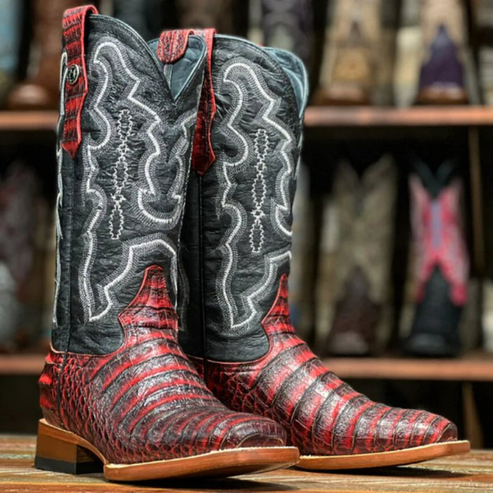 Botas de punta cuadrada con estampado 'Agave Sky' de Caiman Belly para mujer de Tanner Mark en turquesa