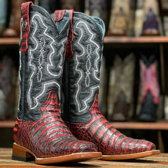 Botas de punta cuadrada con estampado 'Agave Sky' de Caiman Belly para mujer de Tanner Mark en turquesa