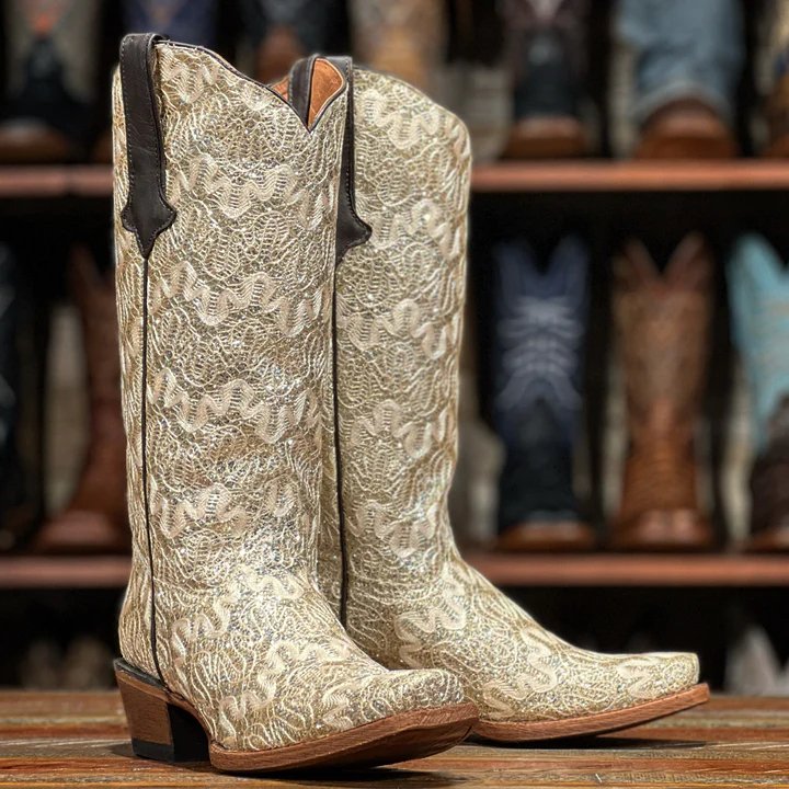 Tanner Mark Women's The Bride Leather Square Toe Boots Beige