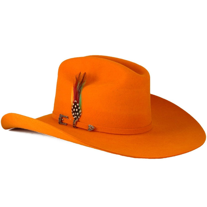 Texana Sombrero Vaquero para Mujer 100X Color Naranja con Plumas