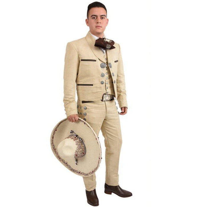 Traje Charro de Lujo Bordado Fino Hilo Metálico para Hombre Beige WD