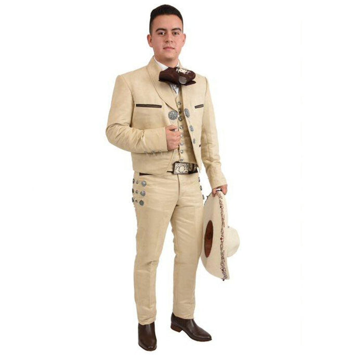 Traje Charro de Lujo Bordado Fino Hilo Metálico para Hombre Beige WD