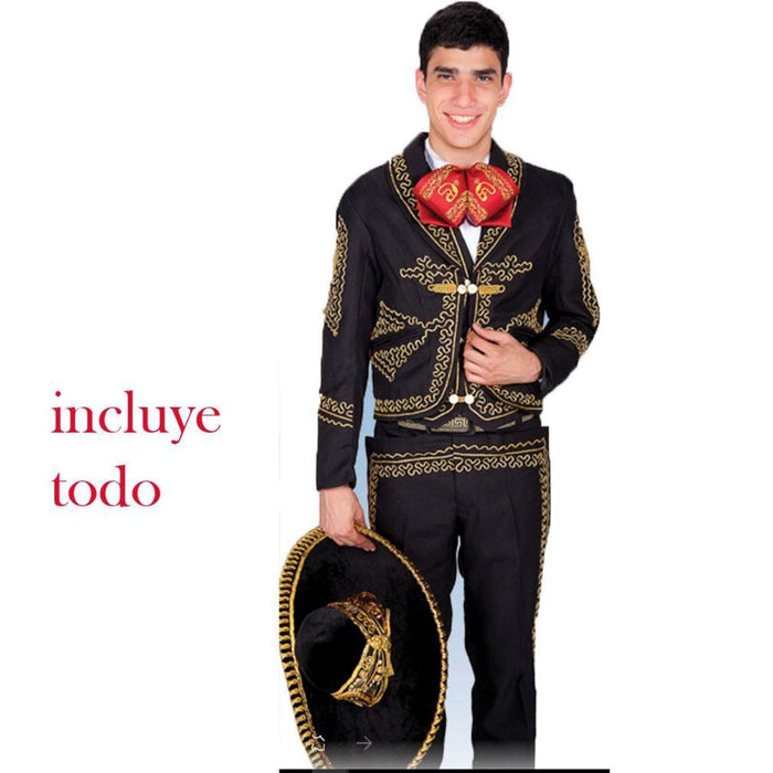 Traje de Charro para Hombre (TODO INCLUIDO) Negro con Oro IMP